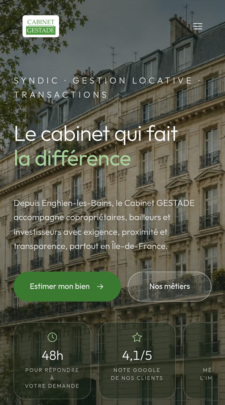 Aperçu du site du Cabinet GESTADE, syndic de copropriété à Enghien-les-Bains