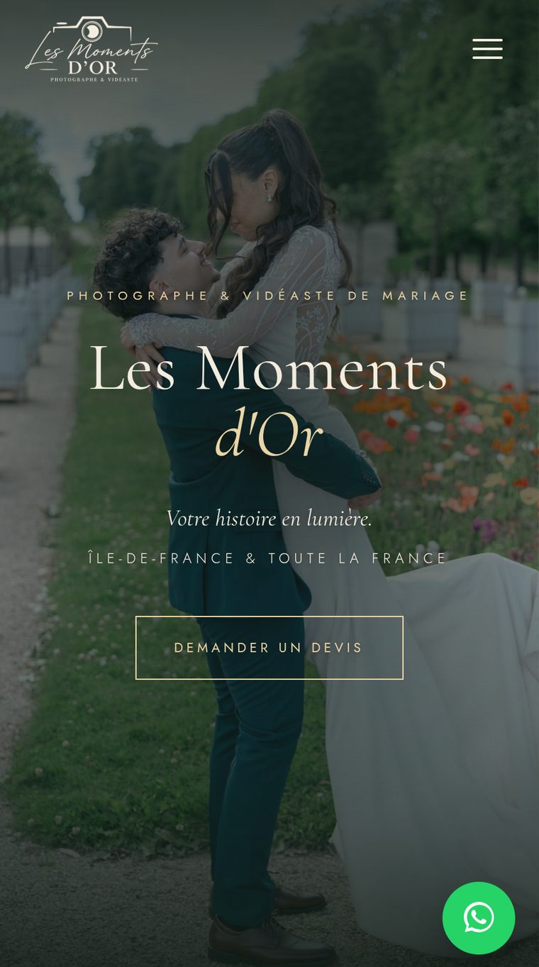 Aperçu du site Les Moments d'Or, photographe et vidéaste de mariage
